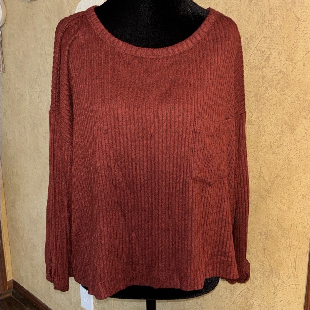 Lush Medium cropped spring top rust heathered Ribbed lightweight